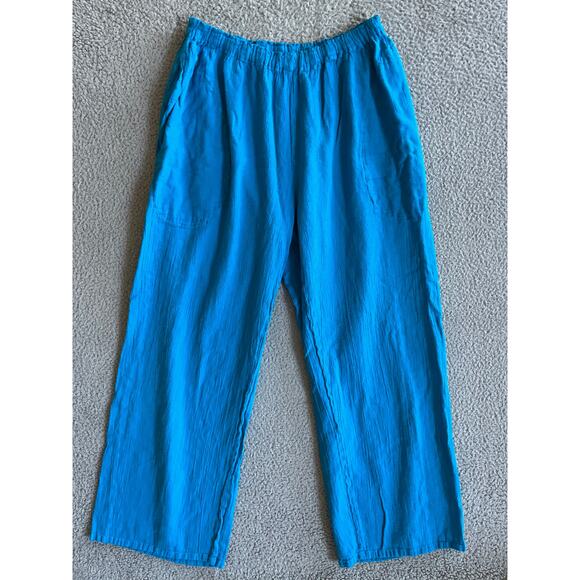Oh My Gauze! Pants Large XL 2 Stretch Pull On Ankle Wide Leg Blue Beach Hippie - Picture 1 of 12